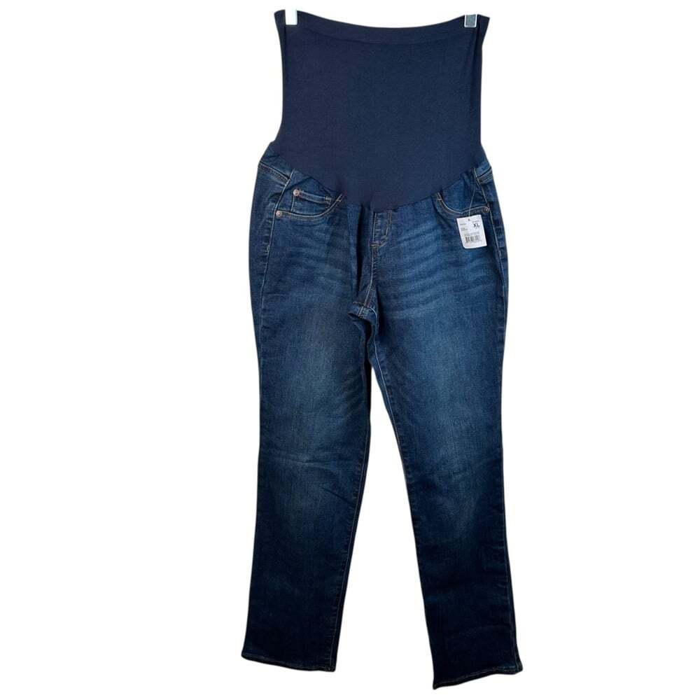 Indigo Blue Skinny Maternity Jeans XL Dark Wash Stretch Panel Denimcore Casual